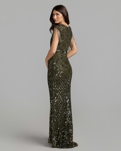 Elegant Sheath <b>Gown</b> <b>Floor</b>-<b>Length</b> Sequined Floral Pattern O-Neck Cap Sleeve Built-in Bra Anti-Wrinkle 100% Evening Dress - Product Image 5