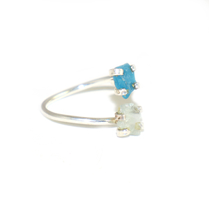 Neon Apatite Aquamarine Gemstone <b>Ring</b> 925 <b>Silver</b> Plated Prong Setting Bohemian Style Unisex Daily Wear March Birthstone Jewelry - Product Image 2