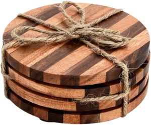 Square <b>Marble</b> <b>Coaster</b> Set With Wood Inlay Non-Slip Mats Modern Design Table Pads - Product Image 6