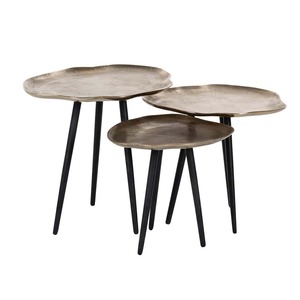 Juego de 3 mesas de centro modernas e industriales, de diseño icónico, con estructura metálica y superficie martillada, para sala de estar. - Product Image 4