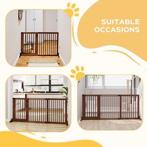 Puerta para Mascotas de Madera Marrón Ajustable, con Cerradura, 3 Paneles, Cierre de Botón, Moderna y Retráctil, para Gatos, Conejos y Pollos - Product Image 5