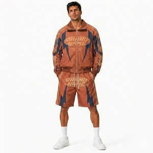 Your Brand Name <b>Men's</b> Sporty Track <b>Jacket</b> & Shorts Set Sublimation Print Breathable Polyester <b>Summer</b> Outfit Turn-down Collar Set - Product Image 4