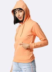 Sudadera con Capucha Naranja para Mujer, Manga Larga, Color Sólido, Informal, de Punto, de Algodón, con Bolsillos, para Verano - Product Image 1