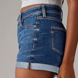 Shorts en jean taille haute pour femme, ourlet retroussé, couleur unie, décontracté, pour l'été, avec poches, coupe classique, bleu - Product Image 4