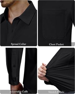 เสื้อเชิ้ตผู้ชาย Hydro Flex แขนยาว ยืดได้ ไม่ยับ ใส่สบายๆ หรือเป็นทางการ ใส่ไปงานแต่งงานได้ ติดกระดุม พรีเมียม เหมาะสำหรับใส่ทำงานในออฟฟิศ - Product Image 6