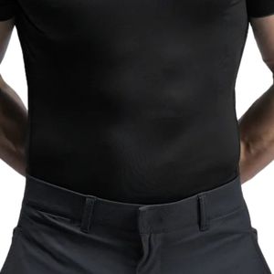 T-shirt à manches courtes pour homme, noir, coupe ajustée, col rond, extensible, pour entraînement sportif, gym, course à pied, vêtements de sport décontractés - Product Image 3