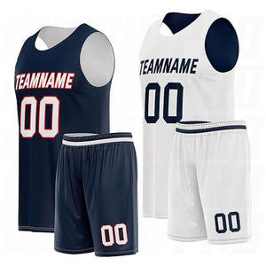 Tenues de Basketball pour Sports d'Équipe, Vêtements de Sport en Gros pour Hommes, Tailles Plus, Bleu Marine et Blanc, Maillots et Shorts Personnalisés en Gros - Product Image 1