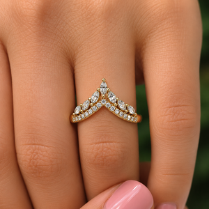 Chevron V Shaped Marquise Lab Grown Diamond Engagement <b>Rings</b> 14K 18K Yellow Gold Rhodium Plated 0.25 CTW Bridal Matching Wedding - Product Image 2