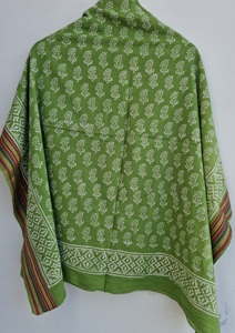 Green Hand Block Print With Zari Border Cotton Sarong Boho Beach Wrap Pareo Lightweight <b>Cover</b> <b>Up</b> Indian Printed Scarf - Product Image 5