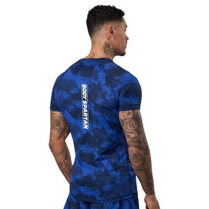T-shirt de compression à manches courtes pour homme, camouflage bleu, entraînement sportif, performance athlétique, gym, fitness, vêtements de sport - Product Image 2