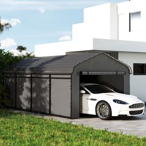 Abri de voiture en métal gris foncé robuste 12 x 20 avec toit galvanisé et parois latérales amovibles, auvent de garage pour voiture - Product Image 2