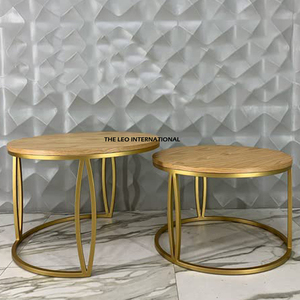 Table gigogne en métal doré à prix direct usine, plateau en bois naturel, design moderne, style classique pour mobilier de maison et chambre à coucher - Product Image 1