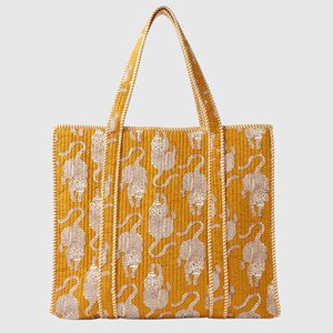 Bolso Tote Acolchado de Algodón Amarillo con Estampado de Mono, Estilo Bohemio, Abierto por Arriba, Bolso de Compras para Mujer, Uso en Todas las Estaciones - Product Image 1