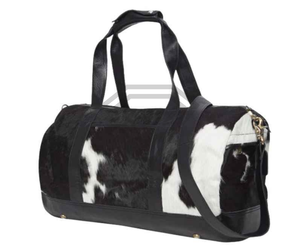 OEM Genuine Black White Cowhide Hair On Leather Duffle Bag Real Fur Vintage Western Travel <b>Holdall</b> <b>Weekender</b> Duffel Luggage Bag - Product Image 1