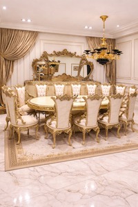 Premium Royal Heritage Dining Set with Upholstered Chairs Designer Luxury Dining Set 8 Seater Dining <b>Table</b> Set Comfort Furniture - Product Image 2