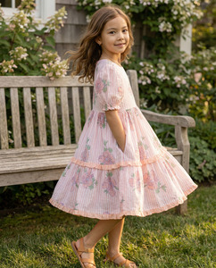 Vestido de Algodón con Estampado Floral para Niñas, Vestido de Verano con Mangas Abullonadas, Ropa Casual de Moda al por Mayor para Niños - Product Image 5