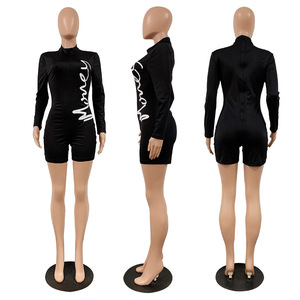 Mono de manga larga con cuello alto para mujer, sexy, de cintura alta, estampado, ajustado, por encima de la rodilla, de elastano y poliéster elástico, ideal para discoteca. - Product Image 3