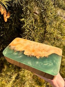 Caja de Joyería de Madera Ecológica Hecha a Mano y Pintada a Mano con Incrustaciones de Resina Epoxi, Caja de Recuerdos Rústica para Regalo de Navidad - Product Image 2