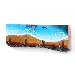 Luxury Angel Resin Wooden Wall Key Holder 4 <b>Hooks</b> Coastal Decorative Entryway Organizer Handmade Beach Style Clothing Home Decor - Product Image 6