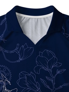Men's Navy Blue Floral Printed Short Sleeve Shirt Regular Fit Breathable <b>Polyester</b> Summer Wear - Product Image 5