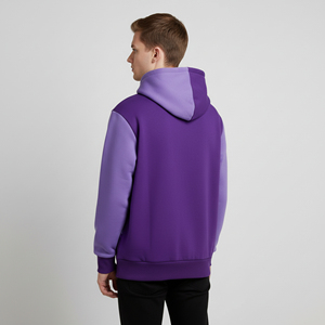 Sudadera con Capucha Personalizada para Hombre, Color Morado, Bloques de Color, Felpa de Algodón Grueso, Estilo Patchwork, Sudadera con Capucha Informal para Invierno - Product Image 6