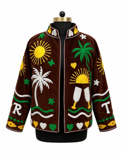 Exotic Modal Blazer Women Summer Vacation Outerwear Yellow Wave Embroidery Traditional Indian <b>Work</b> Trendy Festival Apparel - Product Image 1