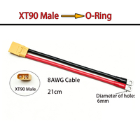 Câble adaptateur de batterie pour vélo électrique, moto, scooter, 21 cm, 8 AWG, avec connecteur XT90 femelle/mâle vers prise à anneau torique