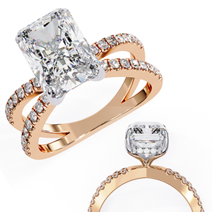 Anillo de Compromiso de Moissanita con Corte Esmeralda, Engaste Pavé en Oro Rosa, Banda Geométrica de Lujo para Mujer - Product Image 5