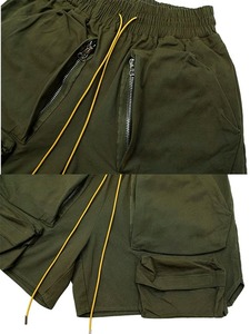 Shorts cargo pour hommes, couleur unie, coton, taille élastique, décontractés, avec poches, tissu respirant, taille mi-haute - Product Image 2