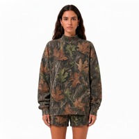 Ensemble short 2 pièces pour femme, imprimé camouflage, manches longues, coupe ample, vêtements décontractés, printemps été, tricot en coton