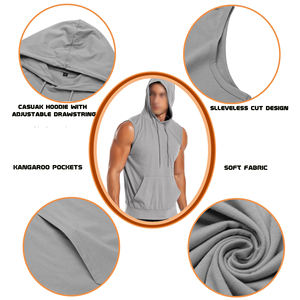 Sudadera con capucha para hombre, de alta calidad, básica, mezcla de algodón, fácil de usar, holgada, para culturismo, camiseta sin mangas para hombre - Product Image 5