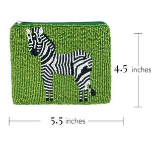 Monedero bordado a mano con cuentas de cebra, verde, rectangular, con cremallera, regalo artesanal, 5.5x4.5 pulgadas, Regalos y Artesanías>Artesanías - Product Image 2