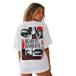Camiseta Gráfica Oversize para Mujer, Manga Corta, Cuello Redondo, Estampada, Estilo Casual Urbano, Top de Verano - Product Image 1