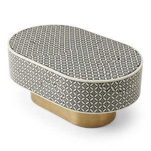 Table basse classique en os incrusté, noire et blanche, géométrique, style cascade, table centrale artisanale en os de chameau, mobilier d'appoint en promotion - Product Image 4
