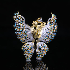 Colgante de Plata de Ley con Baño de Rodio, Diseño de Mariposa y Ángel con Diamantes de Corte Redondo, Estilo Hip Hop, Lujoso, para Compromiso o Boda - Product Image 5