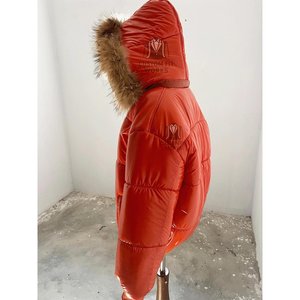 Veste matelassée orange avec capuche en fourrure, manches longues, coupe-vent, manteau d'hiver pour femme, courte, épaisse, rembourrage en polyester, fermeture éclair - Product Image 4