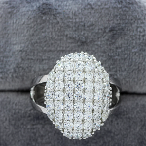 Women's Rhodium Plated Stainless Steel Cocktail <b>Ring</b> With Lab Created Cubic Zirconia Micro Pave Setting Wedding Glam Style - Product Image 4