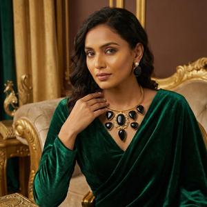 Wholesale Natural Onyx Stone <b>Choker</b> Necklace Set Gold Plated Green <b>Black</b> and Red Gemstone Statement Jewelry for Women - Product Image 4