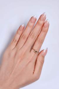 Faux ongles laiteux nude personnalisés en ABS chromé argenté, taille moyenne, 24 formes, à presser, artificiels, style français, amande, avec estampage doré, vente en gros - Product Image 6