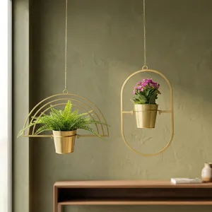 Pot de fleurs suspendu en métal doré avec des motifs d'arche et de cadre arc-en-ciel, support de pot de fleurs suspendu moderne pour plantes d'intérieur, contemporain - Product Image 6