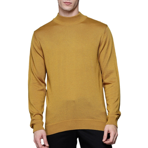 Suéter de Punto para Hombre, Color Amarillo Mostaza, 100% Cachemira, Manga Larga, Color Sólido, para Otoño - Product Image 1
