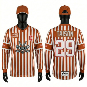 เสื้อกรรมการฮอกกี้น้ำแข็งชาย พรีเมียม ผ้าโพลีเอสเตอร์ 180 GSM สีเขียวอมฟ้า ขาว ลายทางแนวตั้ง น้ำหนักเบา พิมพ์โลโก้ตามสั่ง - Product Image 4