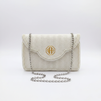 Pochette à motif géométrique perlé avec fermeture éclair à pompon, style bohème, pour usage quotidien