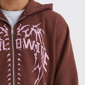 Men's <b>Brown</b> Hooded Pullover Sweatshirt Regular Fit Fleece Streetwear Solid Front Logo Pocket Regular Sleeve Winter 100% Cotton - Product Image 3
