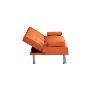 Sofá Cama Multifuncional de Cuero Naranja de 67 Pulgadas con Doble Plegado y Mesa de Centro - Product Image 3