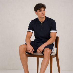 Men <b>Twin</b> <b>Set</b> Zip Polo Shirt and Shorts Casual Summer Two Piece Outfit Custom OEM ODM Wholesale Sportswear Matching Clothing <b>Sets</b> - Product Image 3
