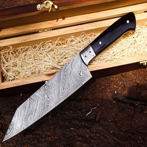 Silver Damascus Pattern Chef Knife with Black <b>Wooden</b> Handle Sharp Kitchen Cutting Knife for Meat Vegetable <b>Slicing</b> Food - Product Image 4