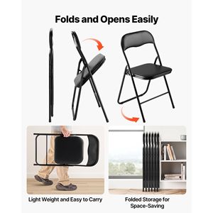 6 Pack sedie pieghevoli portatili in pelle nera con cuscino imbottito - Product Image 6