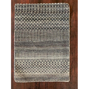 Tapis de salle à manger moderne à poils longs en laine/soie noué à la main, motif géométrique, extra épais, pour usage commercial et domestique - Product Image 1