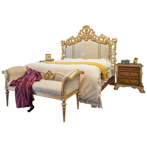 Livraison Gratuite Kiky Home Furniture BD-LUX04 Ensemble de Chambre à Coucher de Luxe en Bois Massif Acajou Doré, Lit King Size Sculpté à l'Occidentale, Style Européen - Product Image 6